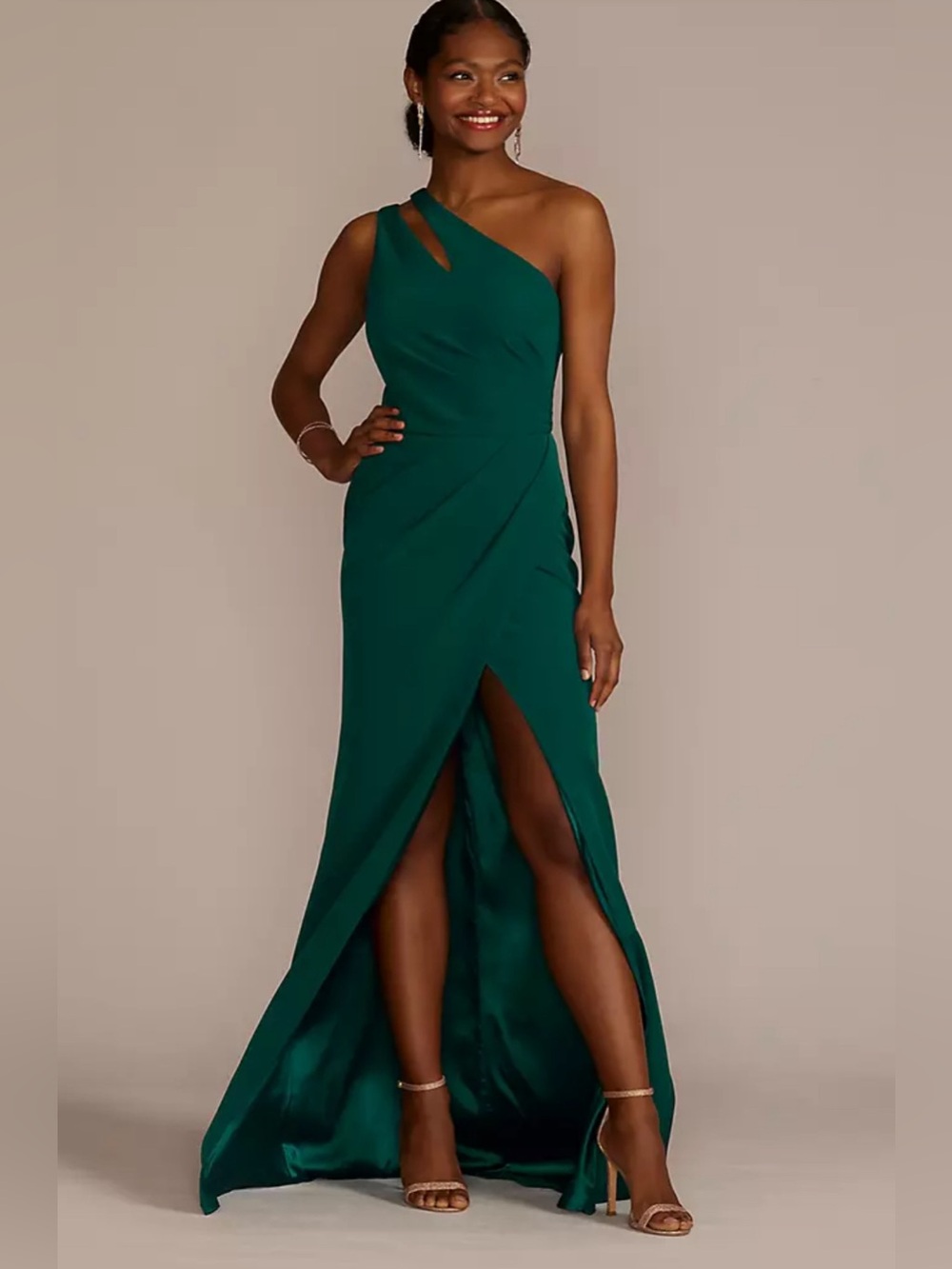 David’s Bridal Galina Signature One-Shoulder Emerald Green Evening Gown